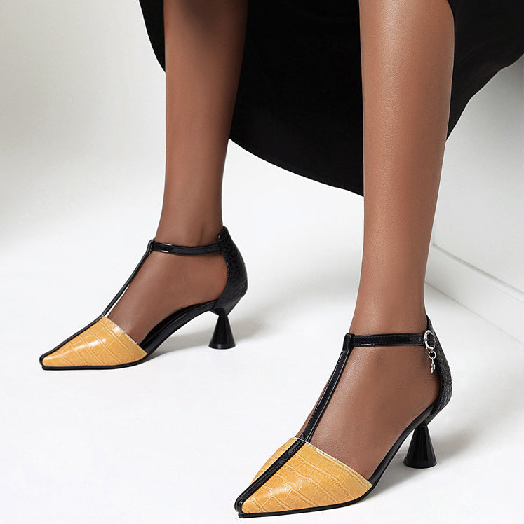 Pointed Toe Heels PU T-strap Sandals