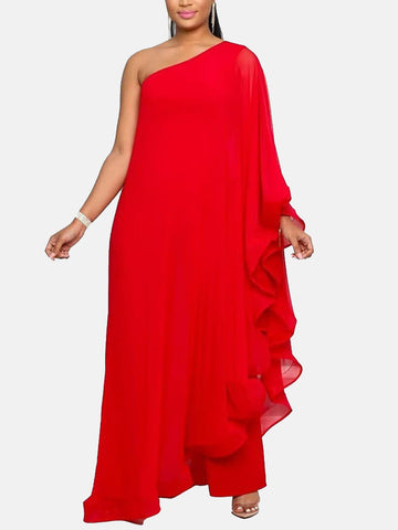 One Shoulder Ruffle Flowy Jumpsuits