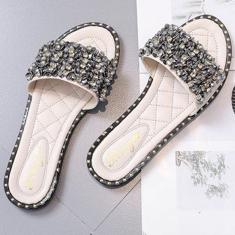 Women's PU Rhinestone Decor Slippers
