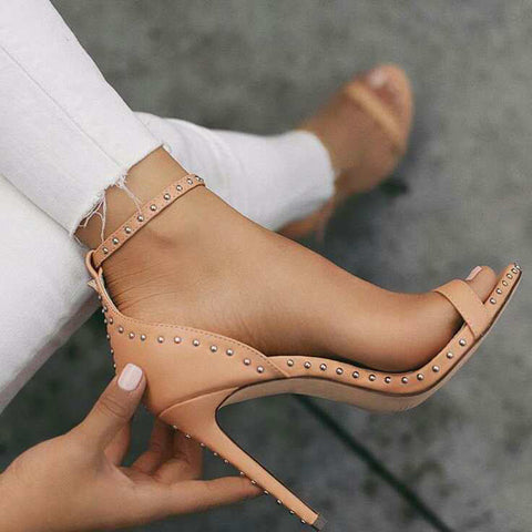 Rivet Stiletto Heels Platform Sandals