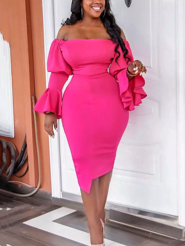 Ruffle Trim Sleeve Off Shoulder Dresses