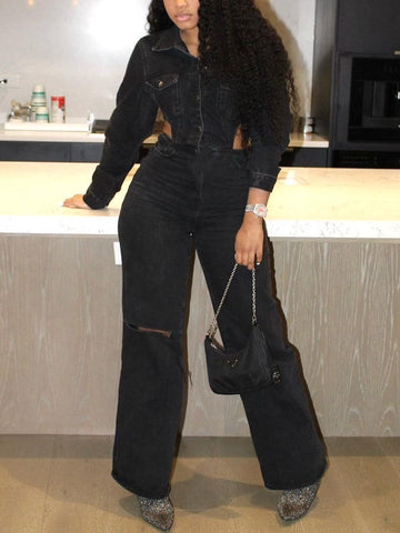 Cutout Waist Denim Jumpsuits