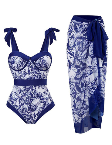 Floral Lace up One-Piece Swimsuit