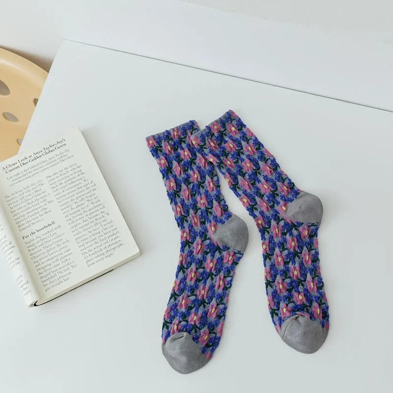 5 Pairs Autumn  Winter Women's Small Flower Stockings