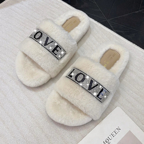 Fashion Rhinestone LOVE Word Casual  Slippers