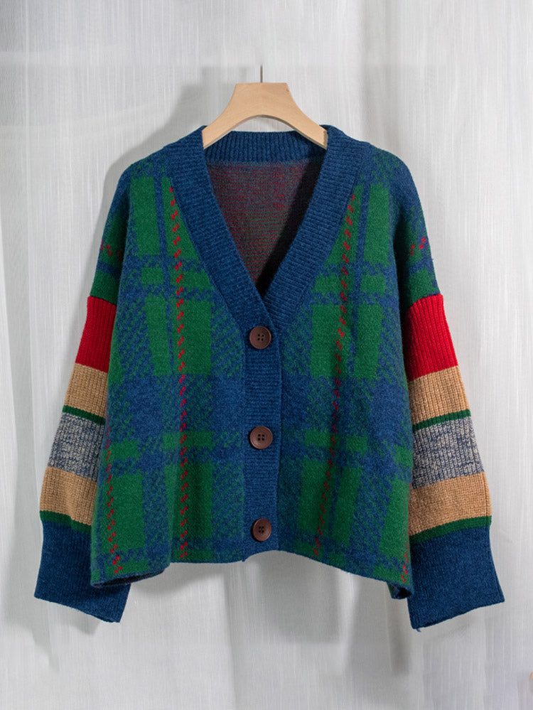 Retro Plaid Knit Cardigans