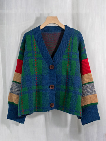 Retro Plaid Knit Cardigans