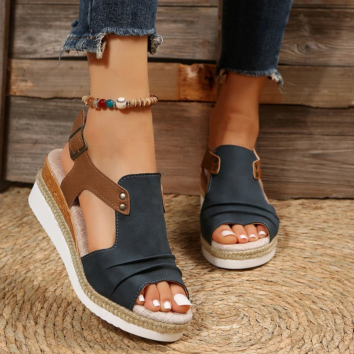 Fish Mouth Rope Platform Wedge Sandals