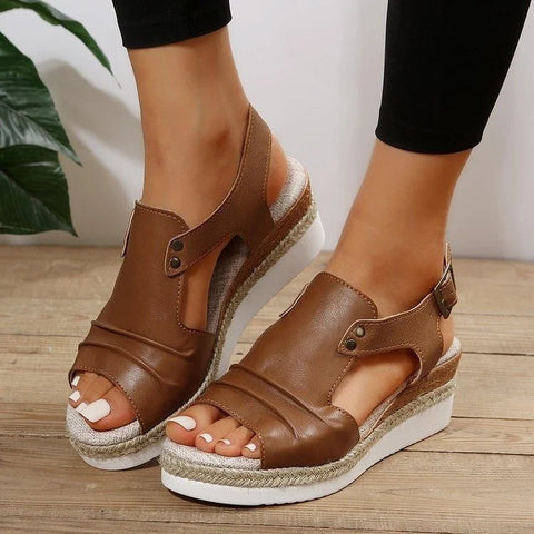 Fish Mouth Rope Platform Wedge Sandals
