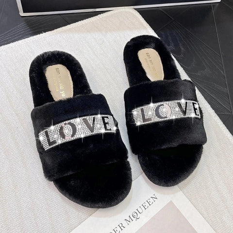 Fashion Rhinestone LOVE Word Casual  Slippers