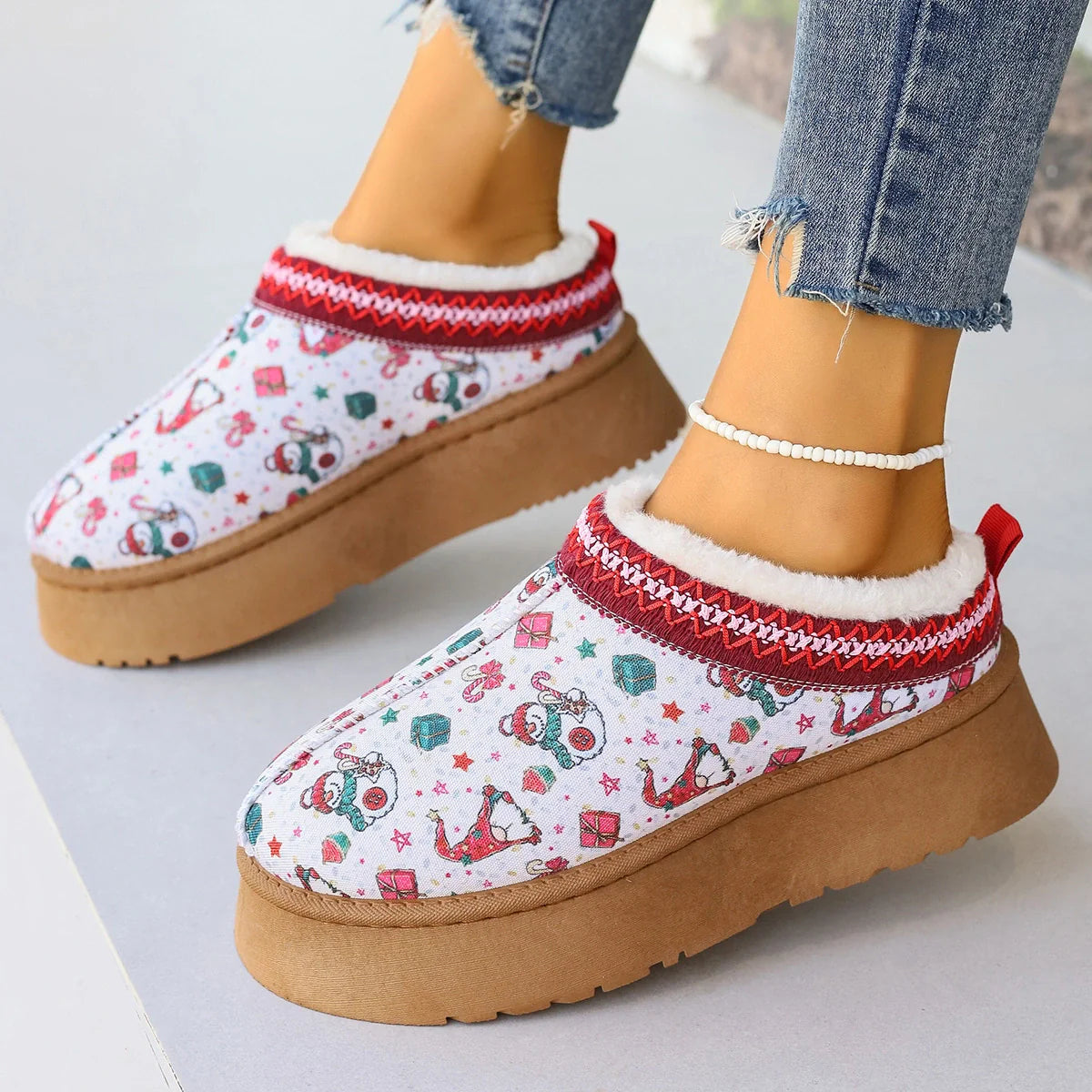 Ethnic Christmas Tree Chunky Snow Boots