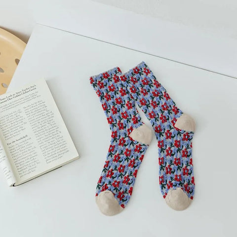 5 Pairs Autumn  Winter Women's Small Flower Stockings