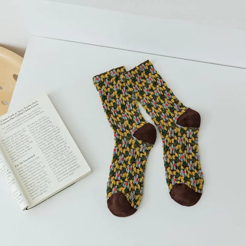 5 Pairs Autumn  Winter Women's Small Flower Stockings