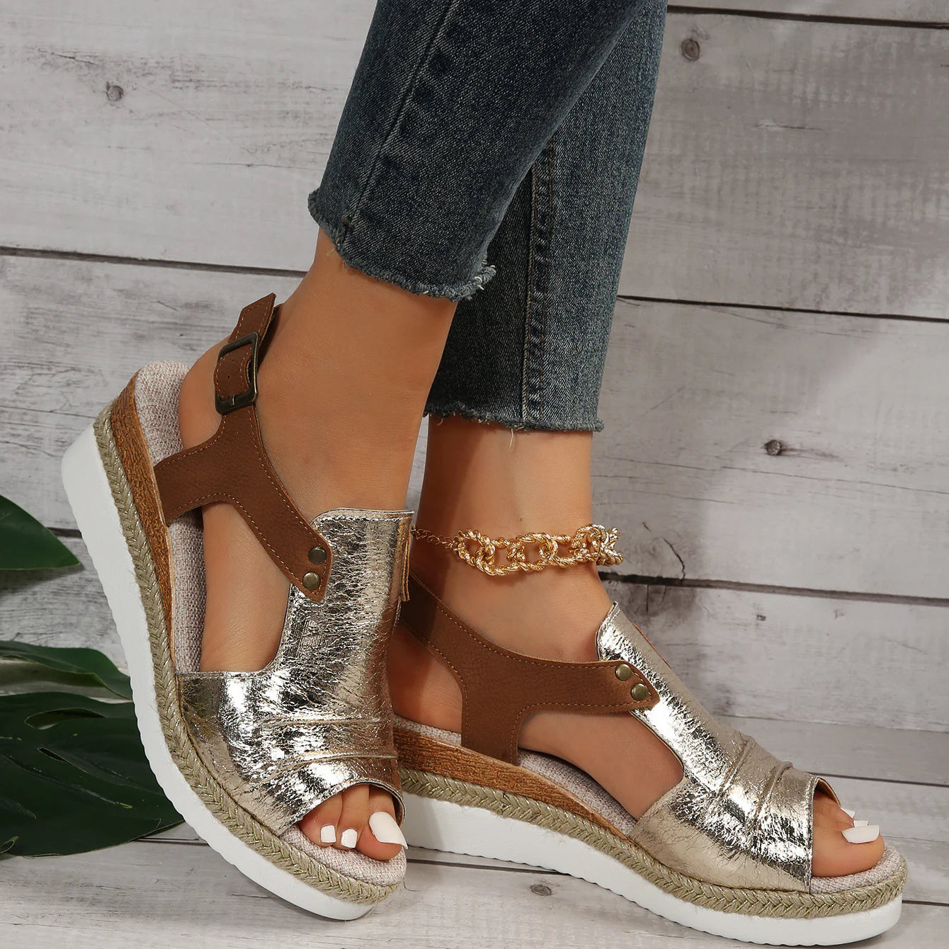 Fish Mouth Rope Platform Wedge Sandals