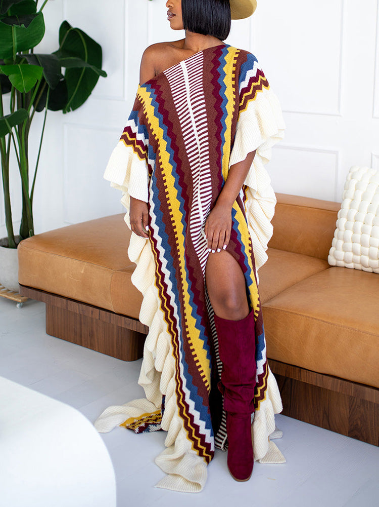 Ruffle Slit Knit Dresses