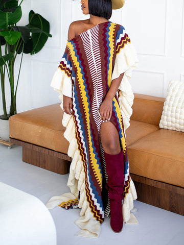 Ruffle Slit Knit Dresses