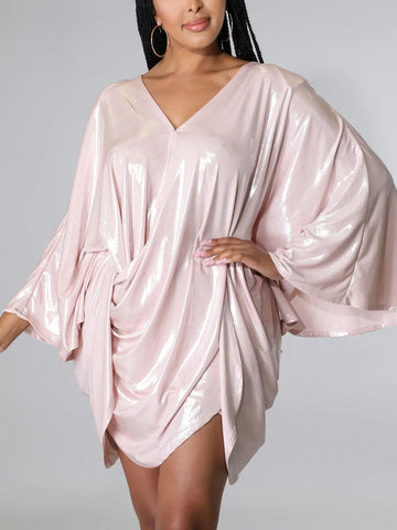 Glitter Batwing Sleeves Backless Mini Dresses