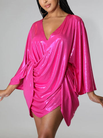Glitter Batwing Sleeves Backless Mini Dresses