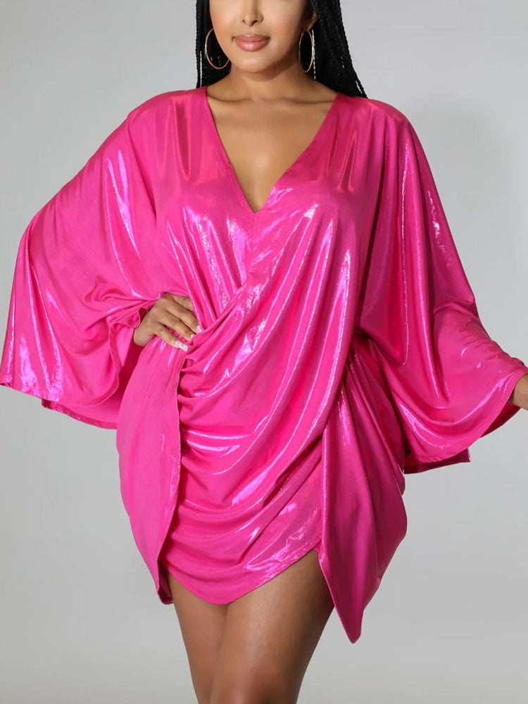 Glitter Batwing Sleeves Backless Mini Dresses