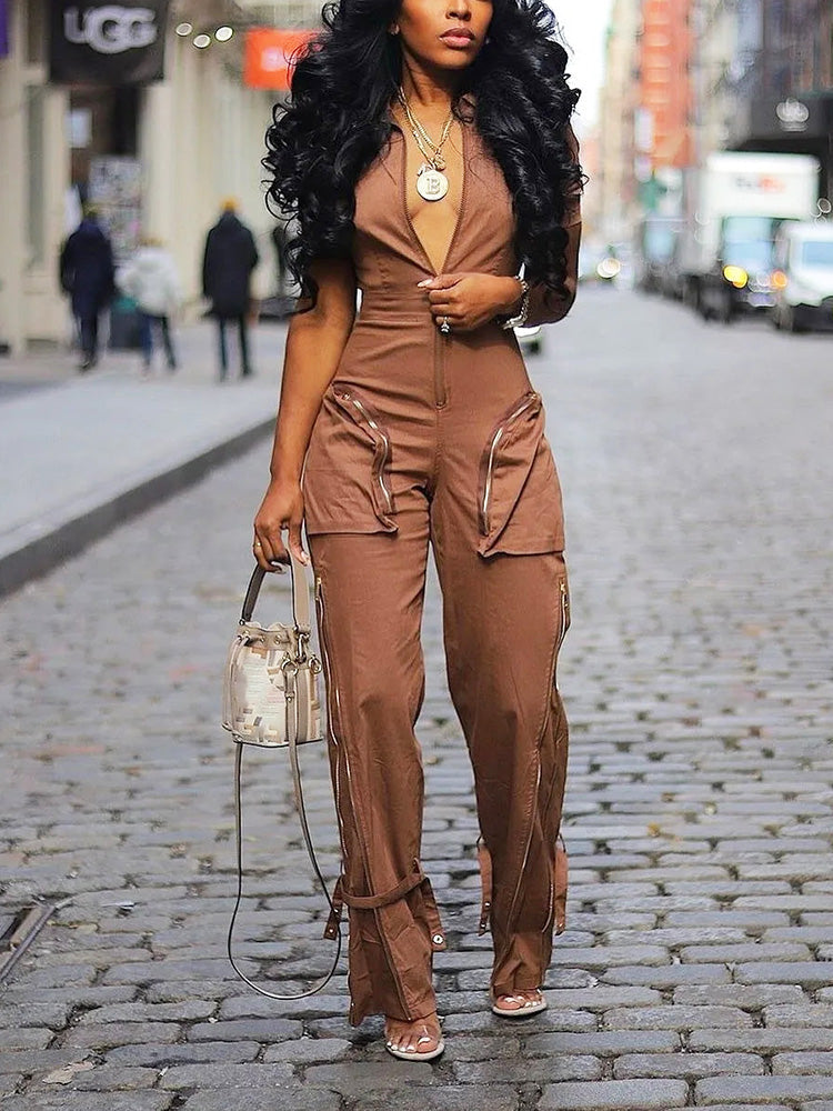Zipper Cargo Pocket Utility Jumpsuits