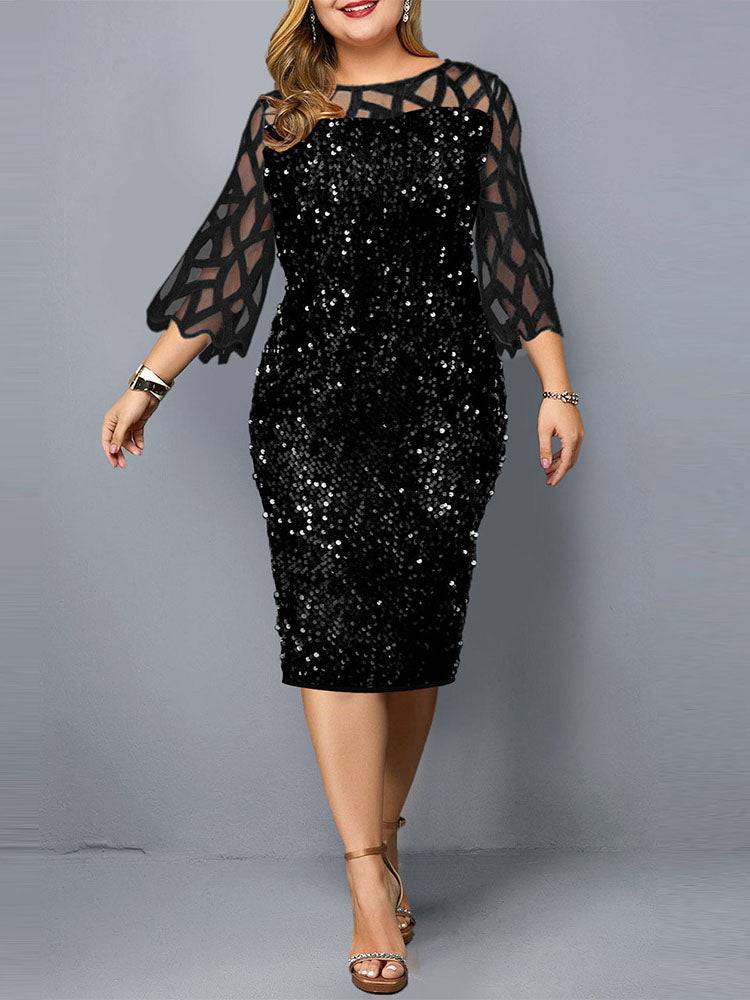 Sequin Embellish Quarter Sleeve Dresses