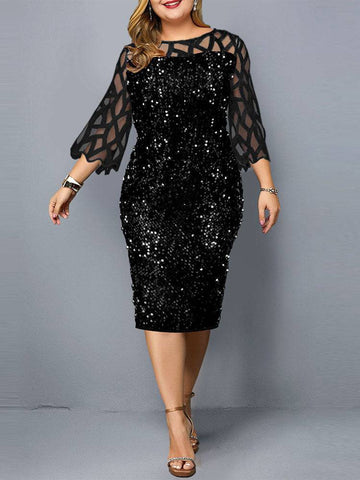 Sequin Embellish Quarter Sleeve Dresses