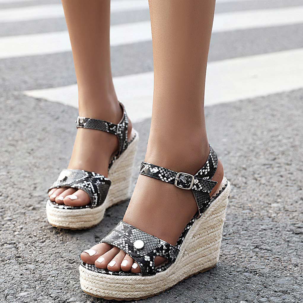 Serpentine Ankle Strap Espadrille Wedge Sandals