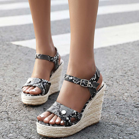 Serpentine Ankle Strap Espadrille Wedge Sandals