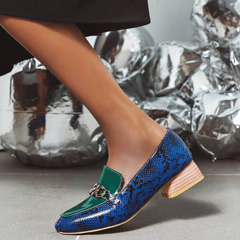 Serpentine PU Low Heel Pump Shoes