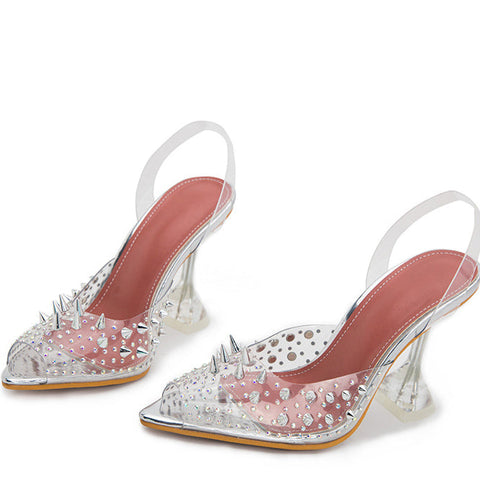 Sexy Nude Peep Toe Sandals With Rivets