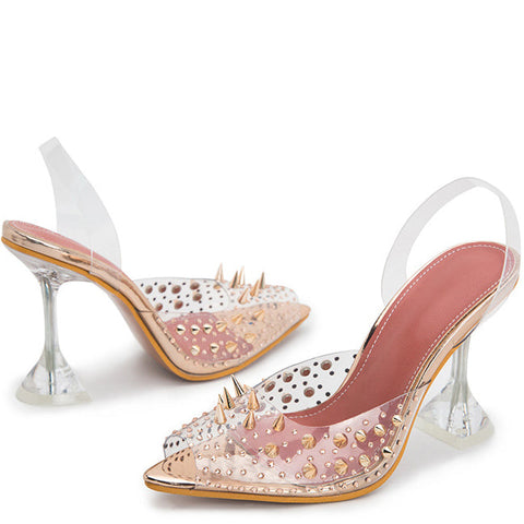 Sexy Nude Peep Toe Sandals With Rivets