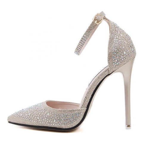Sparkly Silver Drilled Toe Stiletto Heels