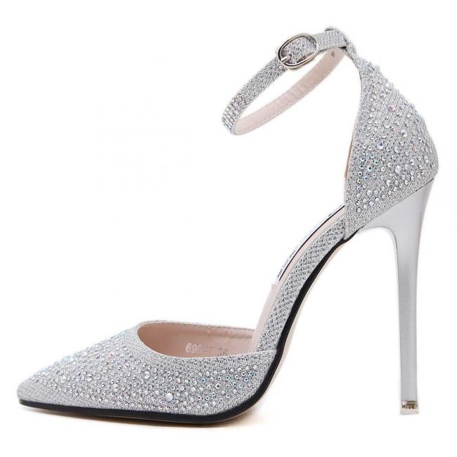 Sparkly Silver Drilled Toe Stiletto Heels