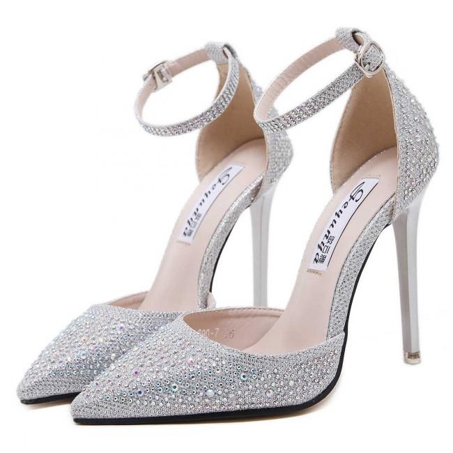 Sparkly Silver Drilled Toe Stiletto Heels