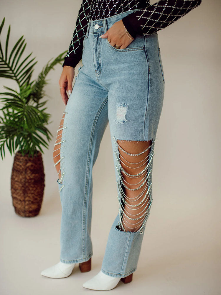 Rhinestone Chain Jeans