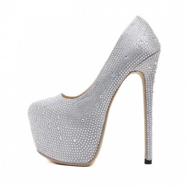 Silver Closed-toe Stiletto Sparkly Prom Heels