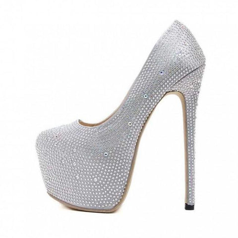 Silver Closed-toe Stiletto Sparkly Prom Heels
