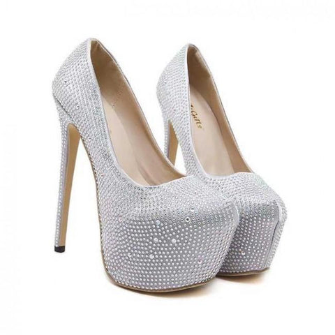 Silver Closed-toe Stiletto Sparkly Prom Heels