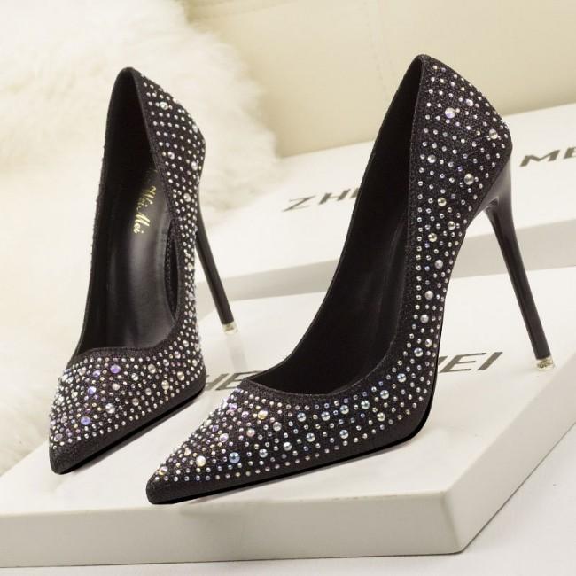 Silver Rhinestone Pointed Toe Stiletto Heels Shoes