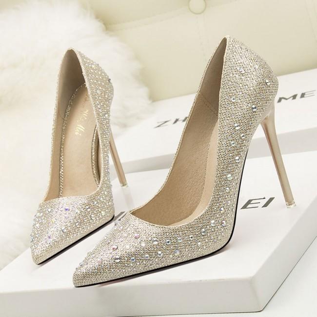 Silver Rhinestone Pointed Toe Stiletto Heels Shoes