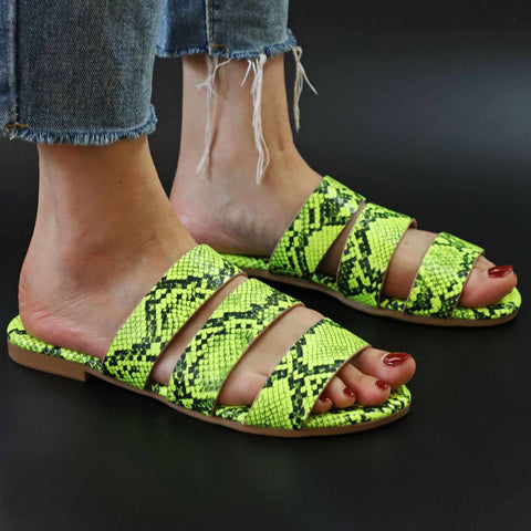 Snakeskin Print Open-toe Flats Sandals