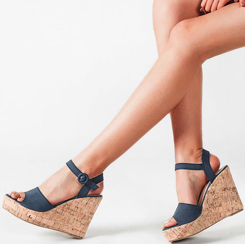Solid Ankle Strap Wedge Sandals
