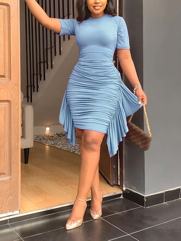 Solid Color Ruffle Bodycon Dresses