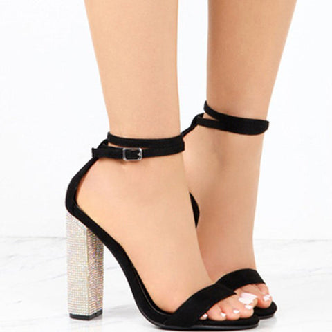Sparkly High Heel Rhinestone Ankle Strap Sandals
