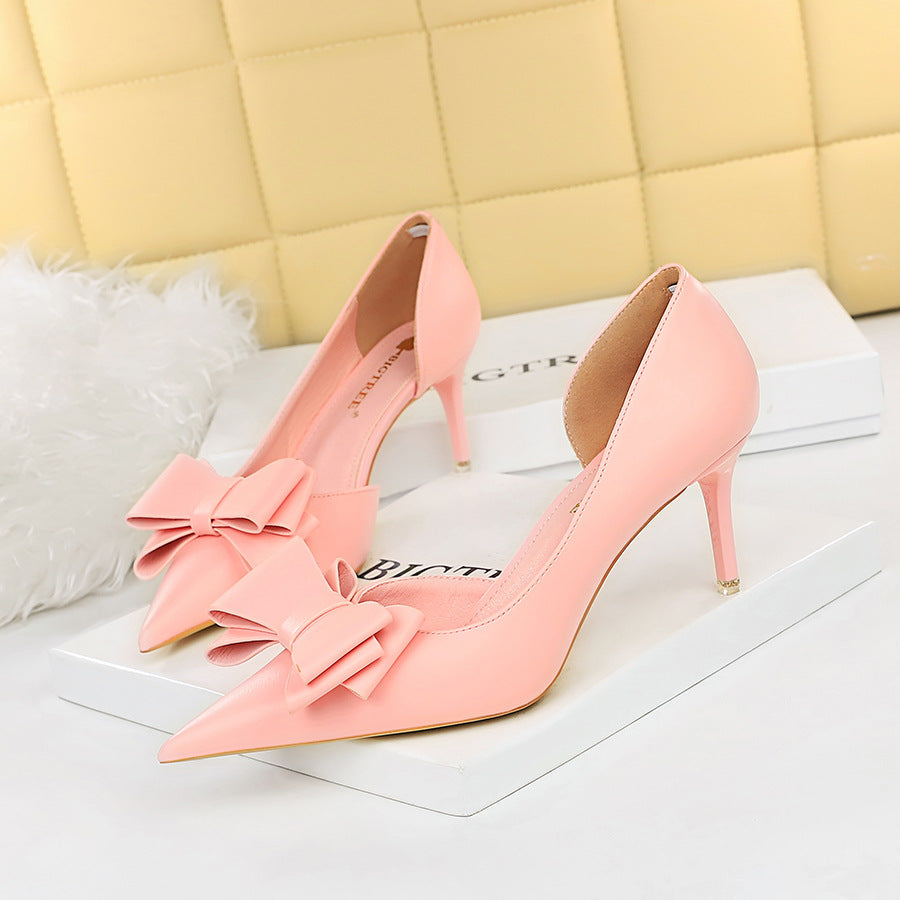 Stiletto High Heel Shallow Pointed Toe Pumps Bowknot Shoes