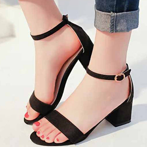 Suede Chunky Heel Open-toe Sandals With Buckle