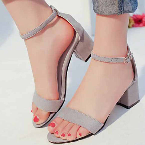 Suede Chunky Heel Open-toe Sandals With Buckle