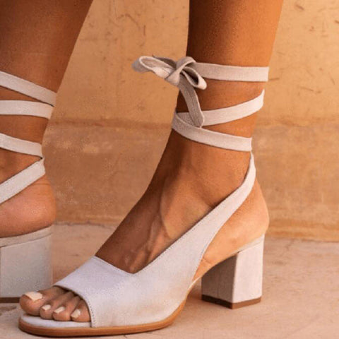 Suede Chunky Heel Strapped Peep Toe Sandals