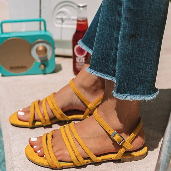 Suede Open Toe Flats Ankle Strap Sandals