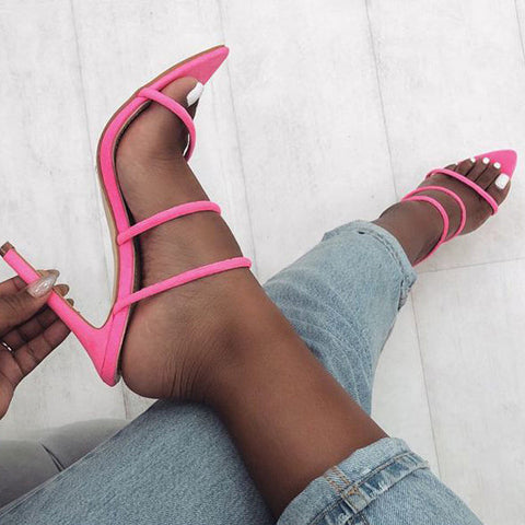 Suede Pointed Toe Stiletto Heels Sandals